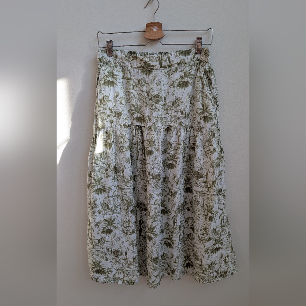 Midi Skirt in Olive Botanical Print